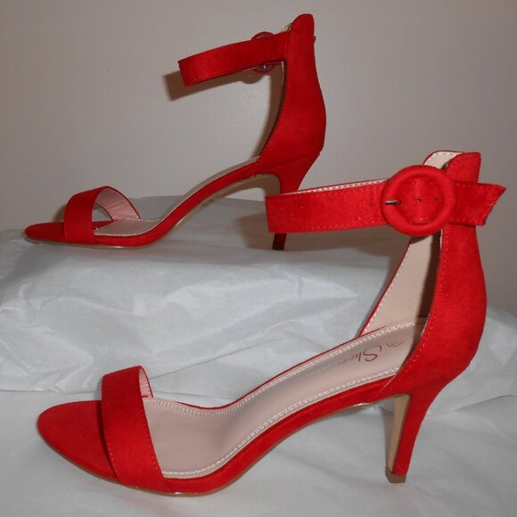 Shoeland SL-Ambrosia Red Suede Ankle Strap Open Toe 3.25" Stiletto Heels-Size 10 - Picture 3 of 8